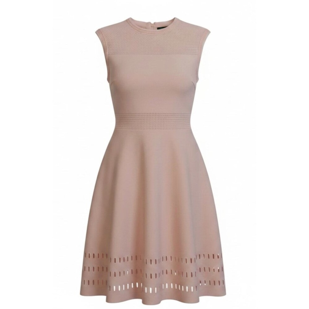 Ted Baker Aurbray Pale Pink Skater dress Laser Cut Sz 2 Preppy Soft Girl